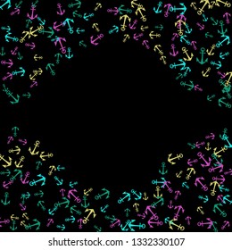 Pretty summer background with anchors. Anchor In Cartoon Free Style. Pattern Art Illustration Vector