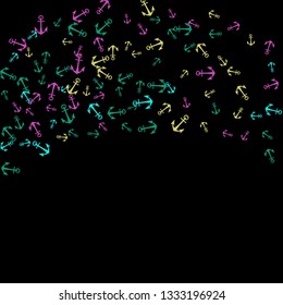 Pretty summer background with anchors. Anchor In Cartoon Free Style. Pattern Art Illustration Vector