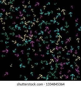 Pretty summer background with anchors. Anchor In Cartoon Free Style. Pattern Art Illustration Vector