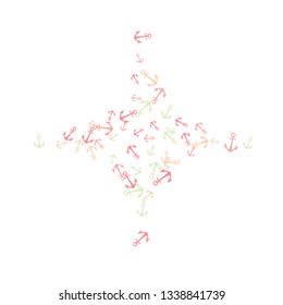 Pretty summer background with anchors. Anchor In Cartoon Free Style. Pattern Art Illustration Vector