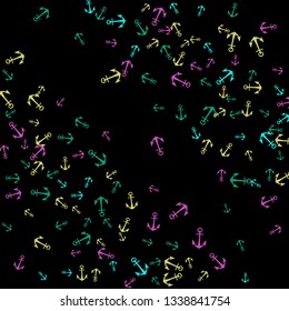 Pretty summer background with anchors. Anchor In Cartoon Free Style. Pattern Art Illustration Vector
