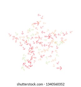 Pretty summer background with anchors. Anchor In Cartoon Free Style. Pattern Art Illustration Vector