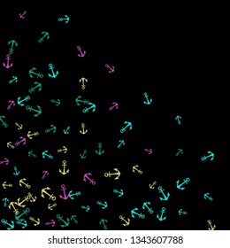 Pretty summer background with anchors. Anchor In Cartoon Free Style. Pattern Art Illustration Vector

