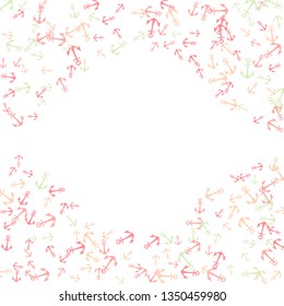 Pretty summer background with anchors. Anchor In Cartoon Free Style. Pattern Art Illustration Vector