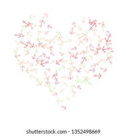 Pretty summer background with anchors. Anchor In Cartoon Free Style. Pattern Art Illustration Vector