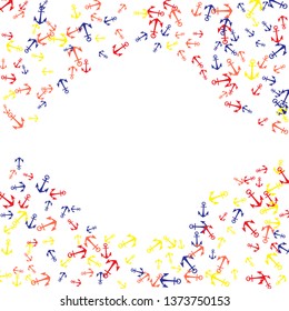 Pretty summer background with anchors. Anchor In Cartoon Free Style. Pattern Art Illustration Vector
