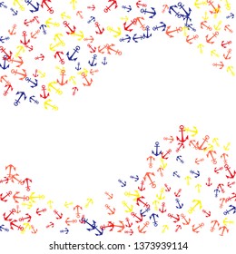 Pretty summer background with anchors. Anchor In Cartoon Free Style. Pattern Art Illustration Vector
