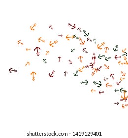 Pretty summer background with anchors. Anchor In Cartoon Free Style. Pattern Art Illustration Vector
