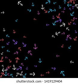 Pretty summer background with anchors. Anchor In Cartoon Free Style. Pattern Art Illustration Vector
