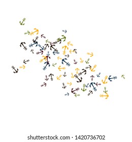 Pretty summer background with anchors. Anchor In Cartoon Free Style. Pattern Art Illustration Vector
