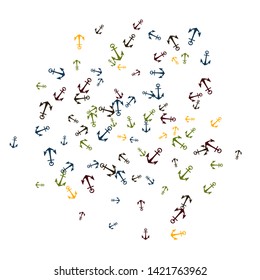 Pretty summer background with anchors. Anchor In Cartoon Free Style. Pattern Art Illustration Vector
