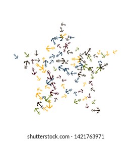 Pretty summer background with anchors. Anchor In Cartoon Free Style. Pattern Art Illustration Vector
