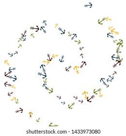 Pretty summer background with anchors. Anchor In Cartoon Free Style. Pattern Art Illustration Vector
