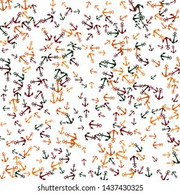 Pretty summer background with anchors. Anchor In Cartoon Free Style. Pattern Art Illustration Vector
