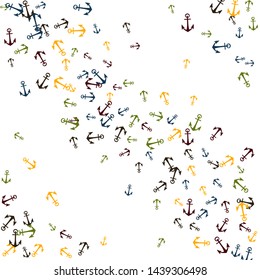 Pretty summer background with anchors. Anchor In Cartoon Free Style. Pattern Art Illustration Vector
