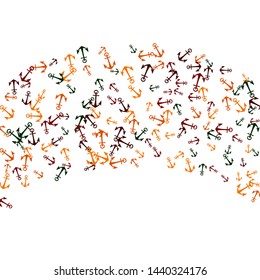 Pretty summer background with anchors. Anchor In Cartoon Free Style. Pattern Art Illustration Vector
