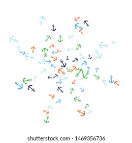 Pretty summer background with anchors. Anchor In Cartoon Free Style. Pattern Art Illustration Vector
