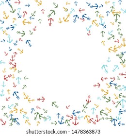 Pretty summer background with anchors. Anchor In Cartoon Free Style. Pattern Art Illustration Vector
