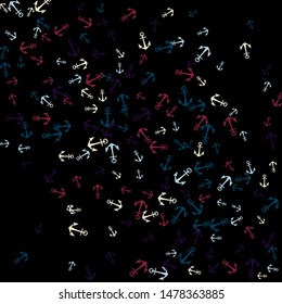Pretty summer background with anchors. Anchor In Cartoon Free Style. Pattern Art Illustration Vector
