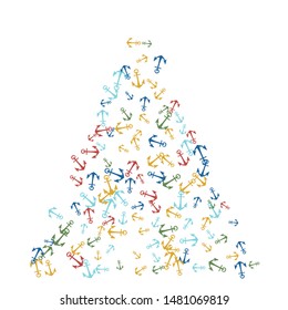 Pretty summer background with anchors. Anchor In Cartoon Free Style. Pattern Art Illustration Vector
