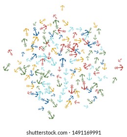 Pretty summer background with anchors. Anchor In Cartoon Free Style. Pattern Art Illustration Vector
