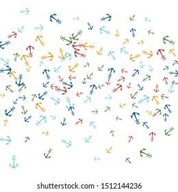 Pretty summer background with anchors. Anchor In Cartoon Free Style. Pattern Art Illustration Vector