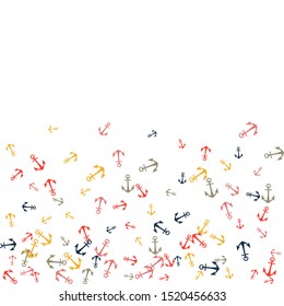 Pretty summer background with anchors. Anchor In Cartoon Free Style. Pattern Art Illustration Vector
