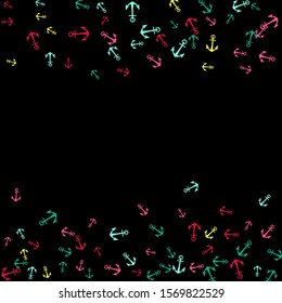 Pretty summer background with anchors. Anchor In Cartoon Free Style. Pattern Art Illustration Vector
