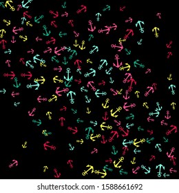 Pretty summer background with anchors. Anchor In Cartoon Free Style. Pattern Art Illustration Vector
