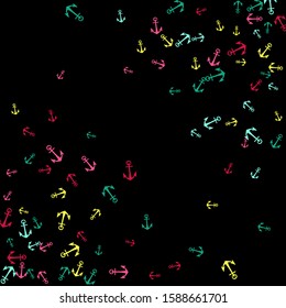 Pretty summer background with anchors. Anchor In Cartoon Free Style. Pattern Art Illustration Vector
