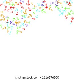 Pretty summer background with anchors. Anchor In Cartoon Free Style. Pattern Art Illustration Vector