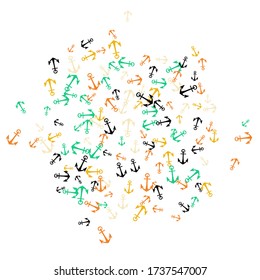 Pretty summer background with anchors. Anchor In Cartoon Free Style. Pattern Art Illustration Vector
