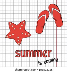 Pretty summer background with slippers and sea-star, vector
