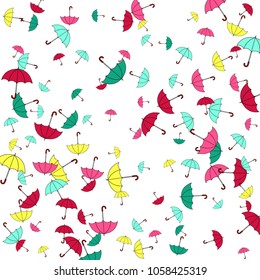 Pretty summer background with umbrellas. Umbrellas In Cartoon Free Style. Pattern Art Illustration Vector
