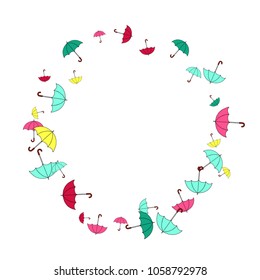 Pretty summer background with umbrellas. Umbrellas In Cartoon Free Style. Pattern Art Illustration Vector
