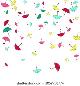 Pretty summer background with umbrellas. Umbrellas In Cartoon Free Style. Pattern Art Illustration Vector