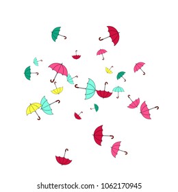 Pretty summer background with umbrellas. Umbrellas In Cartoon Free Style. Pattern Art Illustration Vector