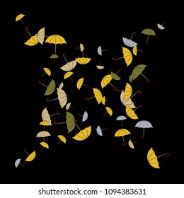 Pretty summer background with umbrellas. Umbrellas In Cartoon Free Style. Pattern Art Illustration Vector
