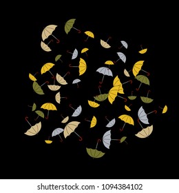 Pretty summer background with umbrellas. Umbrellas In Cartoon Free Style. Pattern Art Illustration Vector
