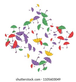 Pretty summer background with umbrellas. Umbrellas In Cartoon Free Style. Pattern Art Illustration Vector
