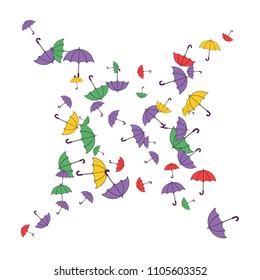 Pretty summer background with umbrellas. Umbrellas In Cartoon Free Style. Pattern Art Illustration Vector
