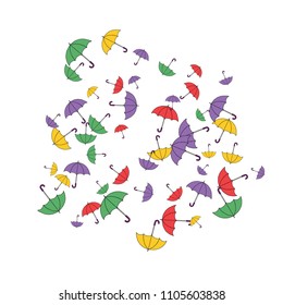 Pretty summer background with umbrellas. Umbrellas In Cartoon Free Style. Pattern Art Illustration Vector
