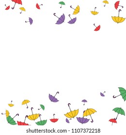 Pretty summer background with umbrellas. Umbrellas In Cartoon Free Style. Pattern Art Illustration Vector
