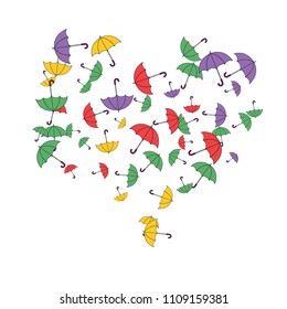 Pretty summer background with umbrellas. Umbrellas In Cartoon Free Style. Pattern Art Illustration Vector
