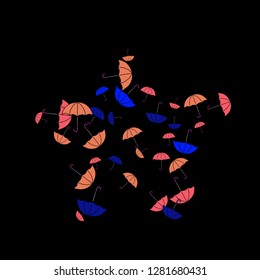Pretty summer background with umbrellas. Umbrellas In Cartoon Free Style. Pattern Art Illustration Vector