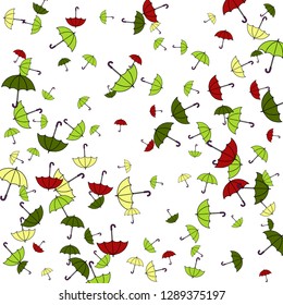 Pretty summer background with umbrellas. Umbrellas In Cartoon Free Style. Pattern Art Illustration Vector
