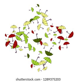 Pretty summer background with umbrellas. Umbrellas In Cartoon Free Style. Pattern Art Illustration Vector
