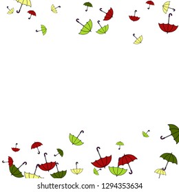 Pretty summer background with umbrellas. Umbrellas In Cartoon Free Style. Pattern Art Illustration Vector
