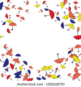 Pretty summer background with umbrellas. Umbrellas In Cartoon Free Style. Pattern Art Illustration Vector