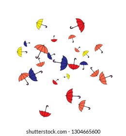 Pretty summer background with umbrellas. Umbrellas In Cartoon Free Style. Pattern Art Illustration Vector